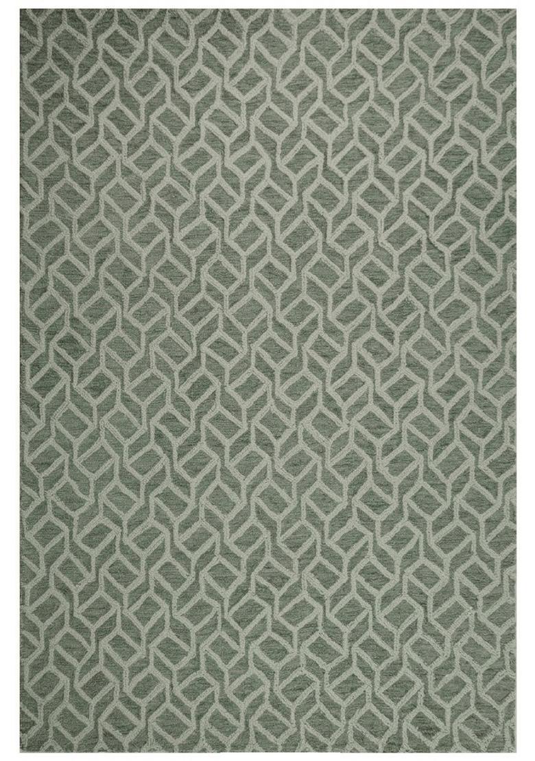Saffron Rugs Hand Tufted Sage Green  Contemporary Rectangular Wool Area Rug - Indya