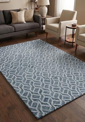 Saffron Rugs Hand Tufted Slate Blue  Contemporary Rectangular Wool Area Rug