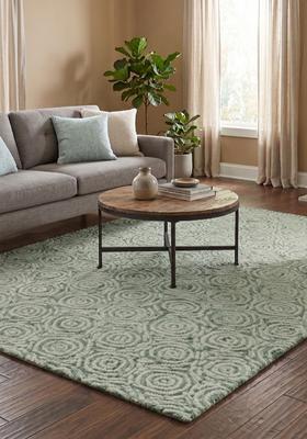 Saffron Rugs Hand Tufted Sage Green  Transitional Rectangular Wool Area Rug