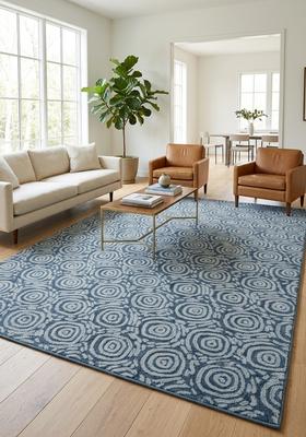Saffron Rugs Hand Tufted Slate Blue  Contemporary Rectangular Wool Area Rug