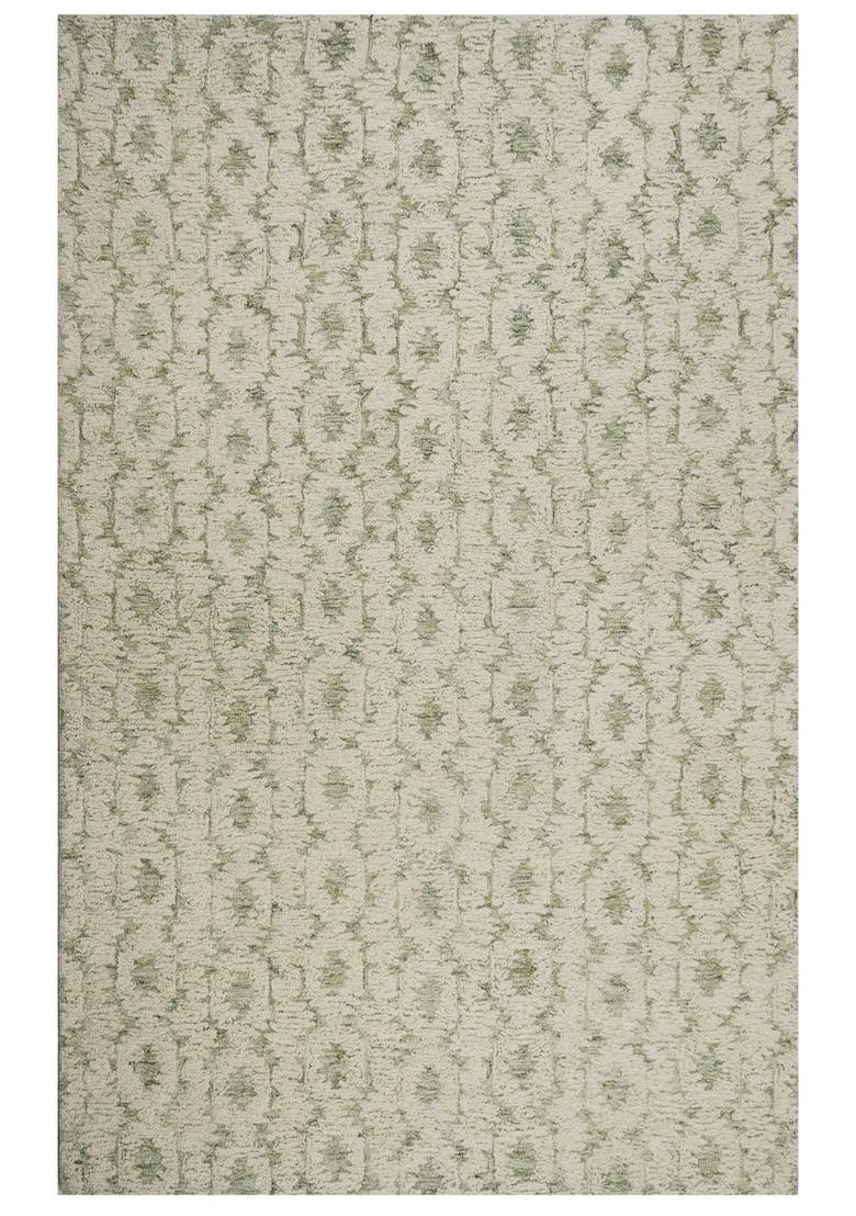 Saffron Rugs Hand Tufted Ivory Green  Transitional Rectangular Wool Area Rug - Indya