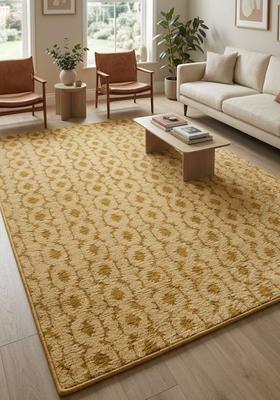 Saffron Rugs Hand Tufted Mustard Gold  Transitional Rectangular Wool Area Rug