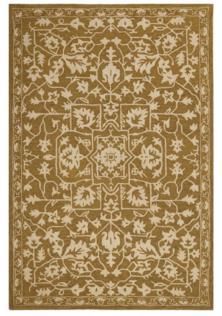 Saffron Rugs Hand Tufted Mustard Gold  Oriental Rectangular Wool Area Rug - Indya