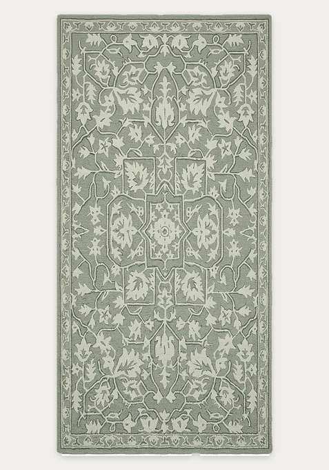100% Wool Handmade Green Rug | Oriental Medallion Carpet With Cotton Backing For Living Room