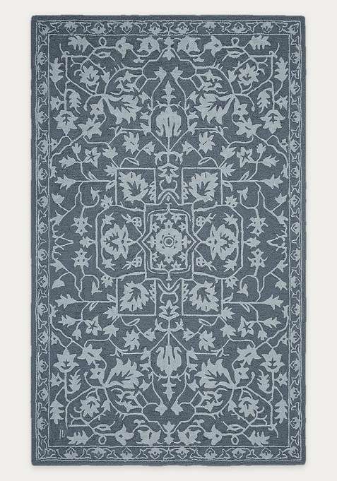 100% Wool Handmade Slate Blue Rug | Oriental Medallion Carpet With Cotton Backing For Living Room
