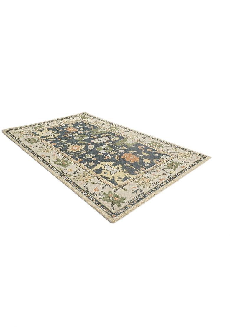 Saffron Rugs Hand Tufted Dark Navy Blue Floral Oriental Rectangular Wool Area Rug - Indya