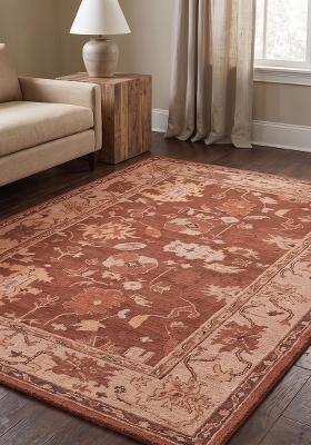 Saffron Rugs Hand Tufted Terracotta Brown Floral Oriental Rectangular Wool Area Rug