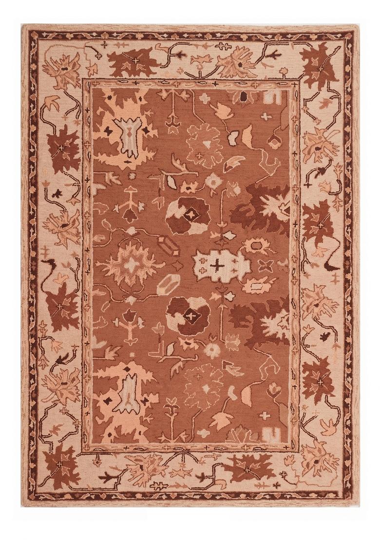 Saffron Rugs Hand Tufted Terracotta Brown Floral Oriental Rectangular Wool Area Rug - Indya