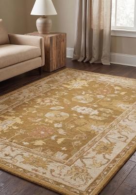 Saffron Rugs Hand Tufted Golden Brown Floral Oriental Rectangular Wool Area Rug