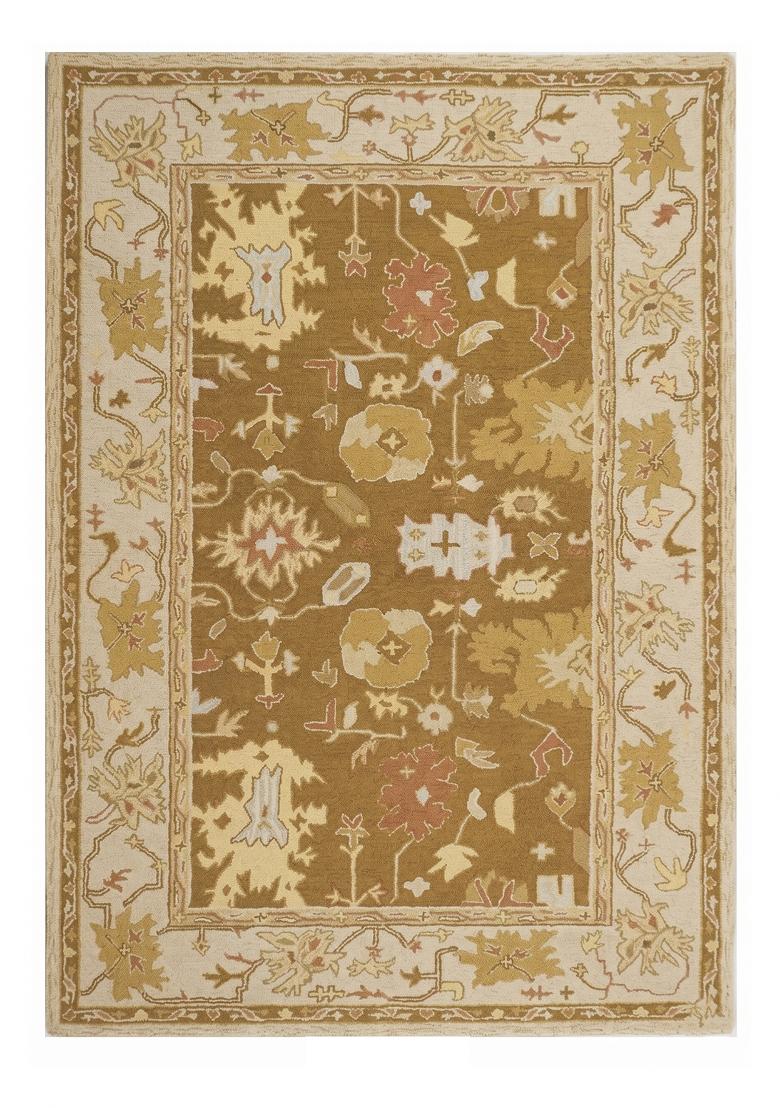 Saffron Rugs Hand Tufted Golden Brown Floral Oriental Rectangular Wool Area Rug - Indya