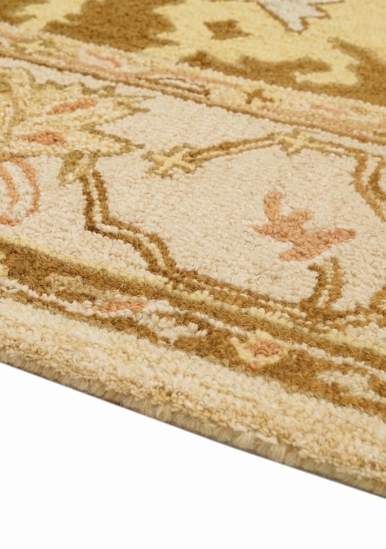 Saffron Rugs Hand Tufted Golden Brown Floral Oriental Rectangular Wool Area Rug - Indya