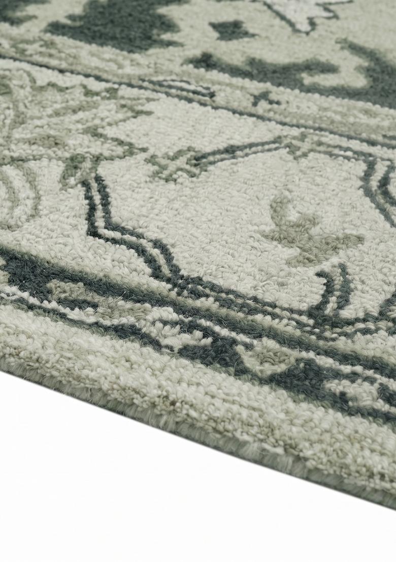 Saffron Rugs Hand Tufted Sage Green Floral Oriental Rectangular Wool Area Rug - Indya