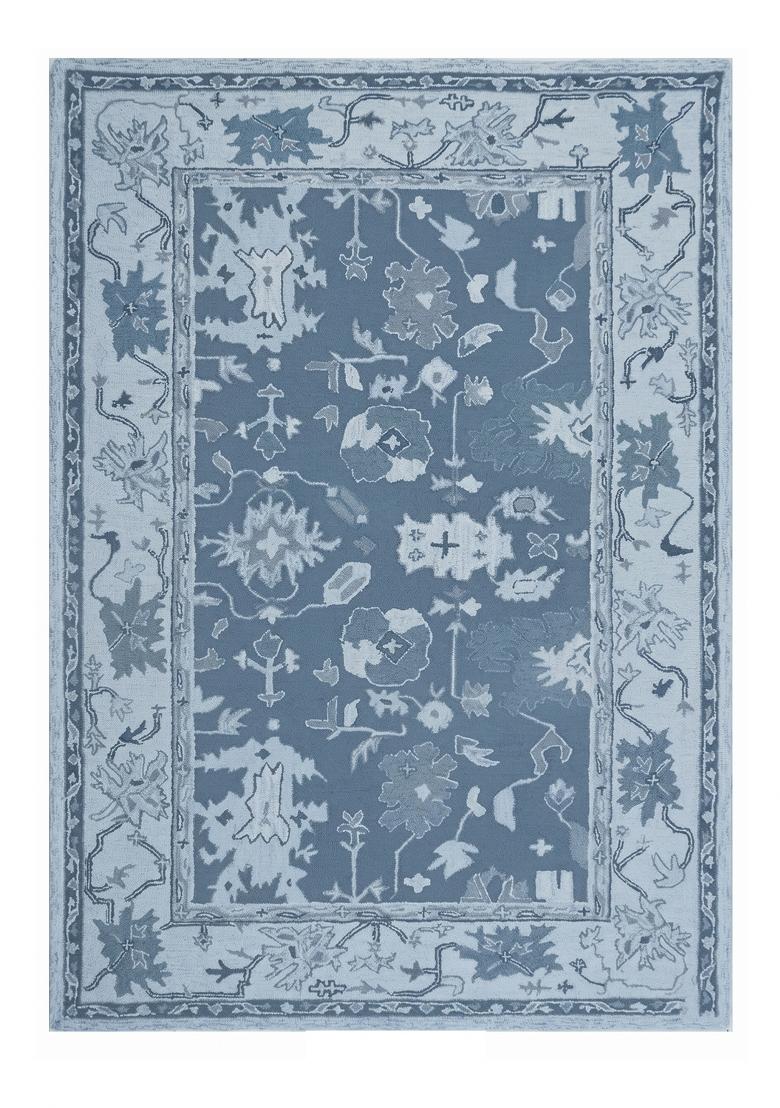 Saffron Rugs Hand Tufted Steel Blue Floral Oriental Rectangular Wool Area Rug - Indya