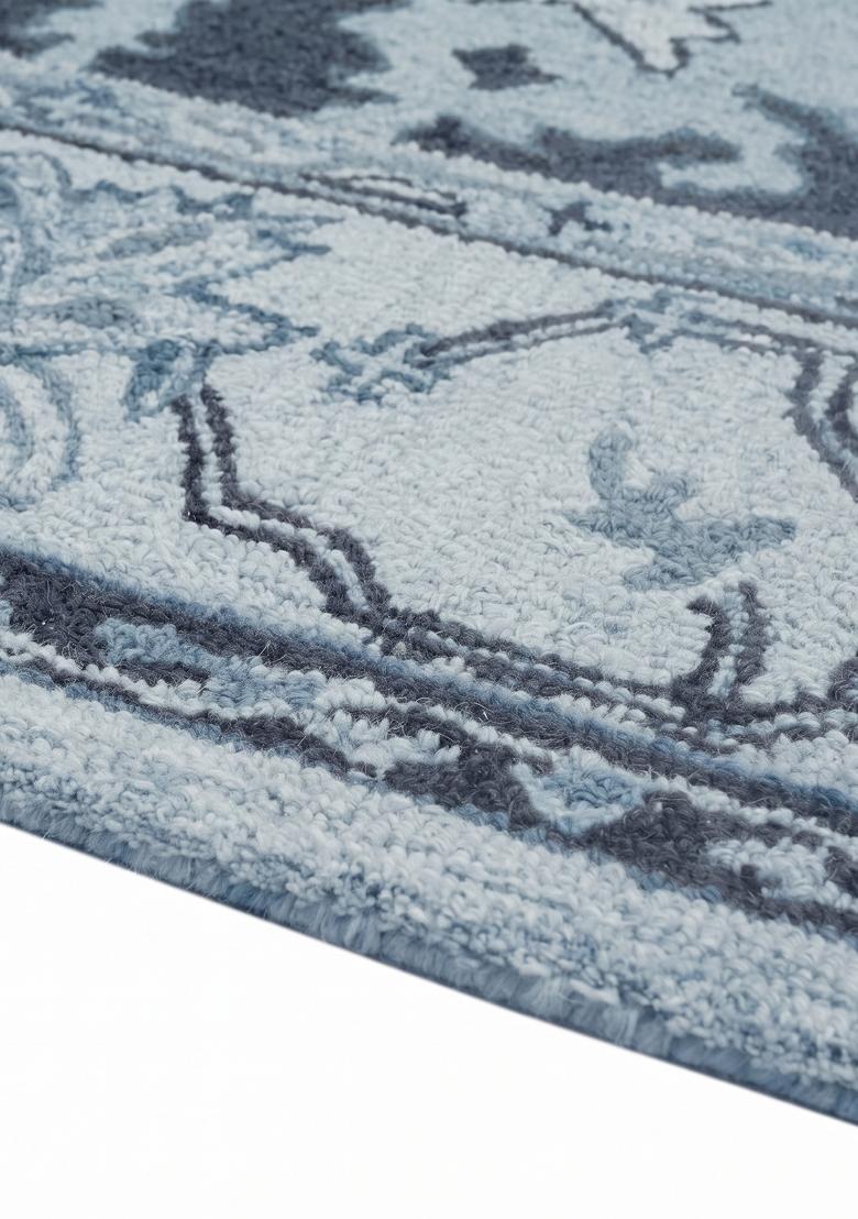 Saffron Rugs Hand Tufted Steel Blue Floral Oriental Rectangular Wool Area Rug - Indya