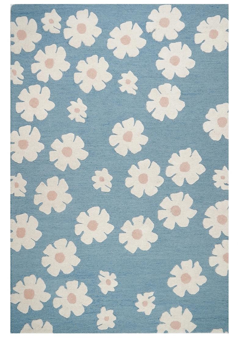 Saffron Rugs Hand Tufted Light Blue Floral Casual Rectangular Wool Area Rug - Indya