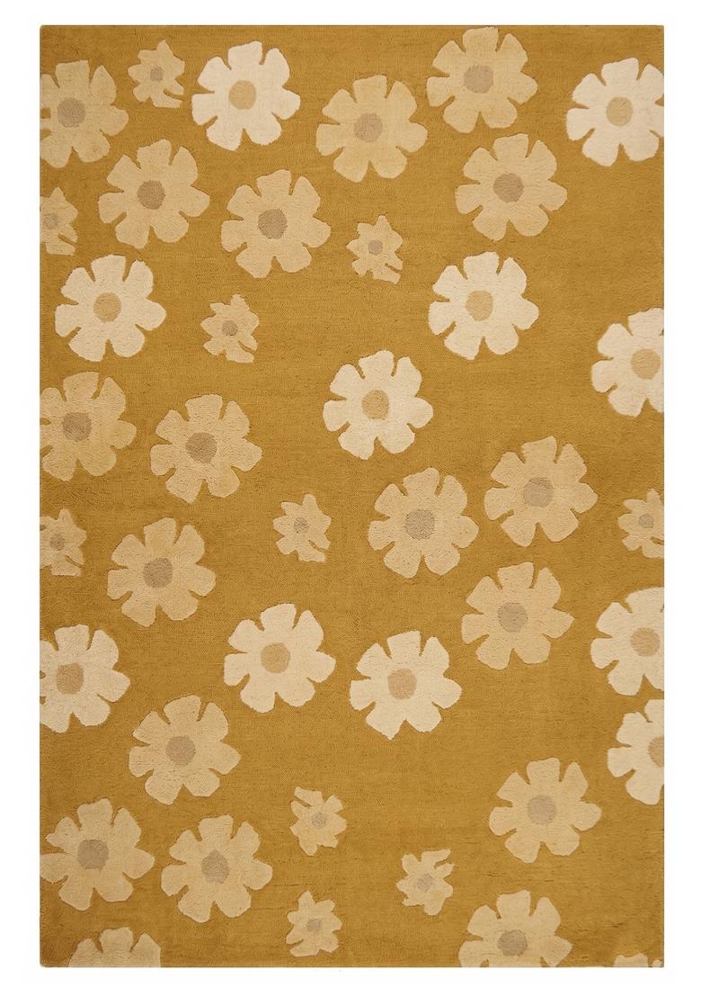 Saffron Rugs Hand Tufted Mustard Yellow Floral Casual Rectangular Wool Area Rug - Indya