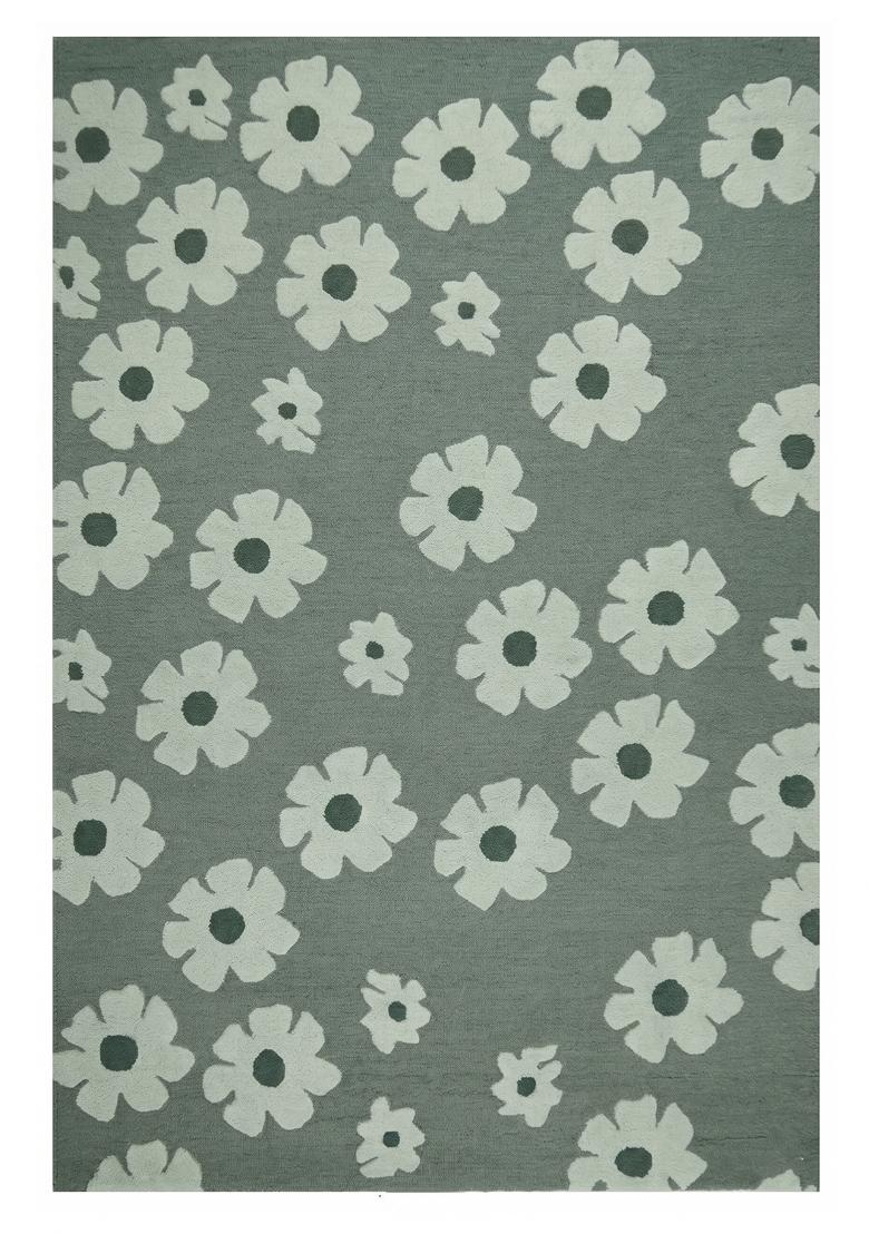 Saffron Rugs Hand Tufted Sage Green Floral Casual Rectangular Wool Area Rug - Indya