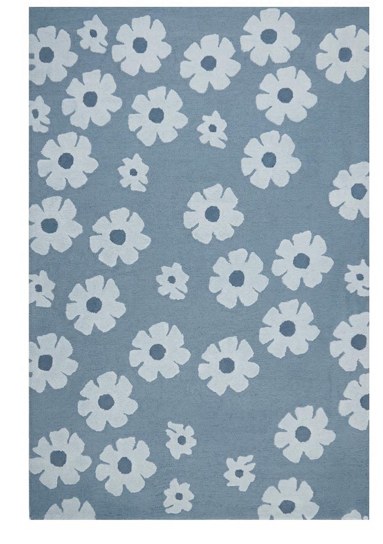 Saffron Rugs Hand Tufted Steel Blue Floral Casual Rectangular Wool Area Rug - Indya