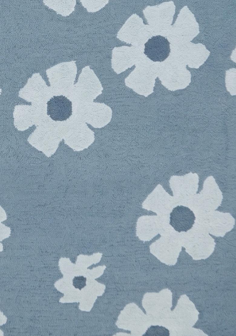 Saffron Rugs Hand Tufted Steel Blue Floral Casual Rectangular Wool Area Rug - Indya