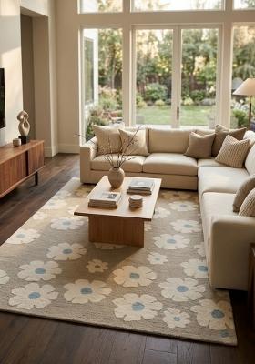 Saffron Rugs Hand Tufted Grey Floral Contemporary Rectangular Wool Area Rug