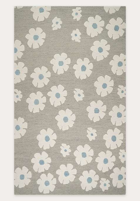 100% Wool Handmade Grey Rug | Contemporary Floral Carpet With Cotton Backing For Living Room