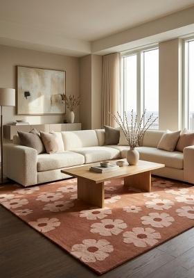 Saffron Rugs Hand Tufted Terracotta Brown Floral Contemporary Rectangular Wool Area Rug