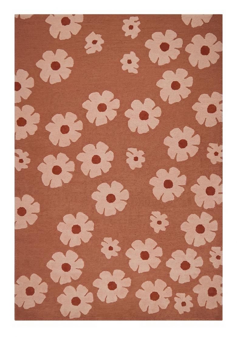 Saffron Rugs Hand Tufted Terracotta Brown Floral Contemporary Rectangular Wool Area Rug - Indya