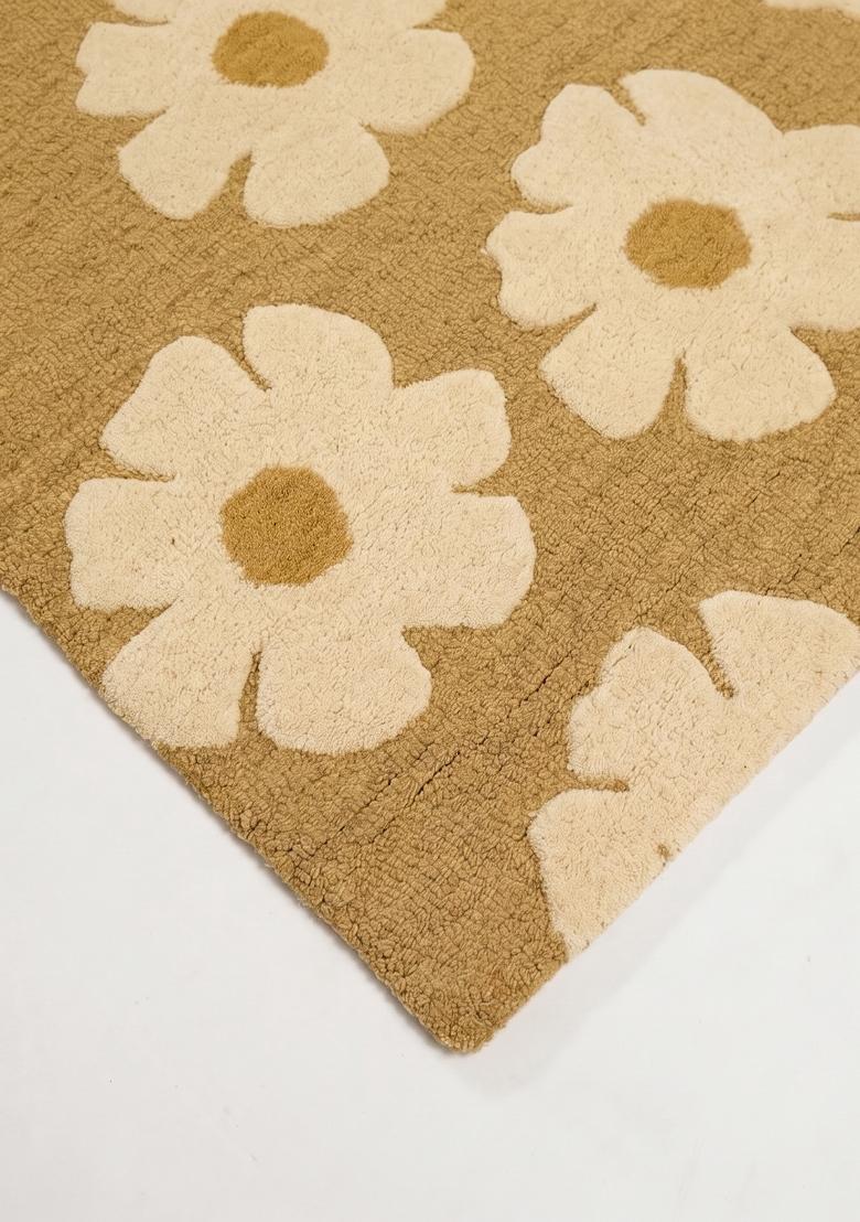 Saffron Rugs Hand Tufted Mustard Yellow Floral Contemporary Rectangular Wool Area Rug - Indya