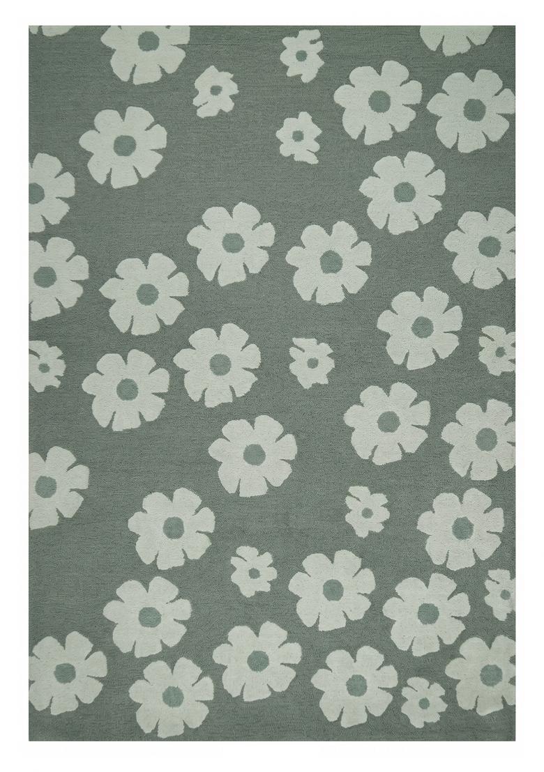 Saffron Rugs Hand Tufted Sage Green Floral Contemporary Rectangular Wool Area Rug - Indya