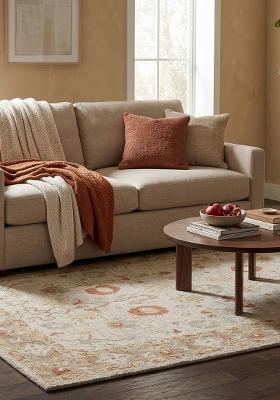 Saffron Rugs Hand Tufted Ivory Floral Oriental Rectangular Wool Area Rug