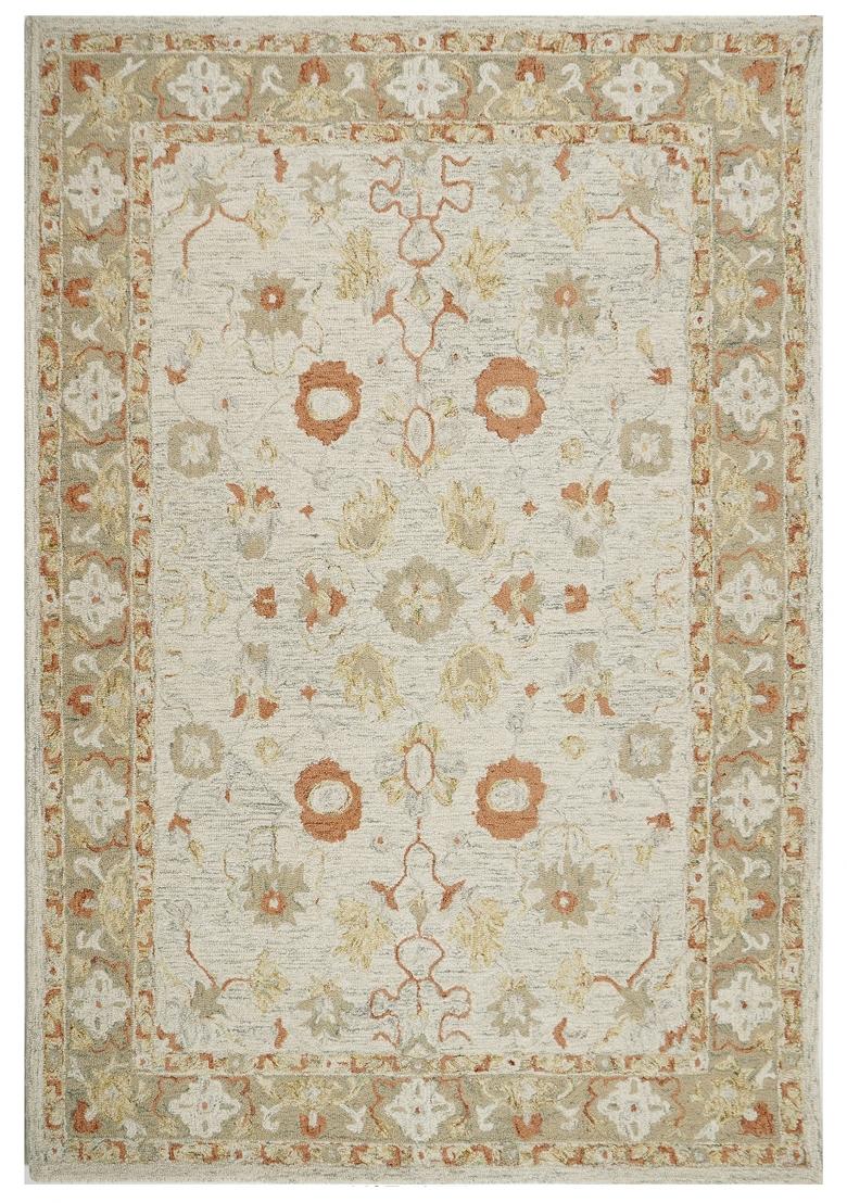 Saffron Rugs Hand Tufted Ivory Floral Oriental Rectangular Wool Area Rug - Indya