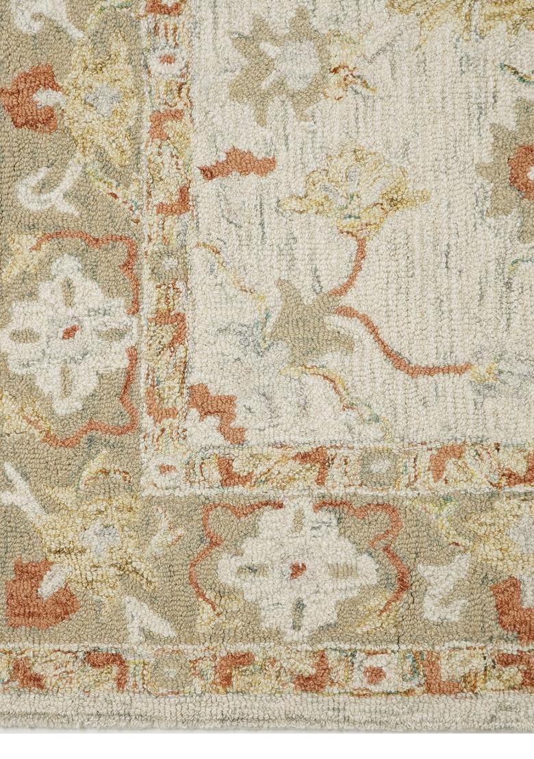 Saffron Rugs Hand Tufted Ivory Floral Oriental Rectangular Wool Area Rug - Indya