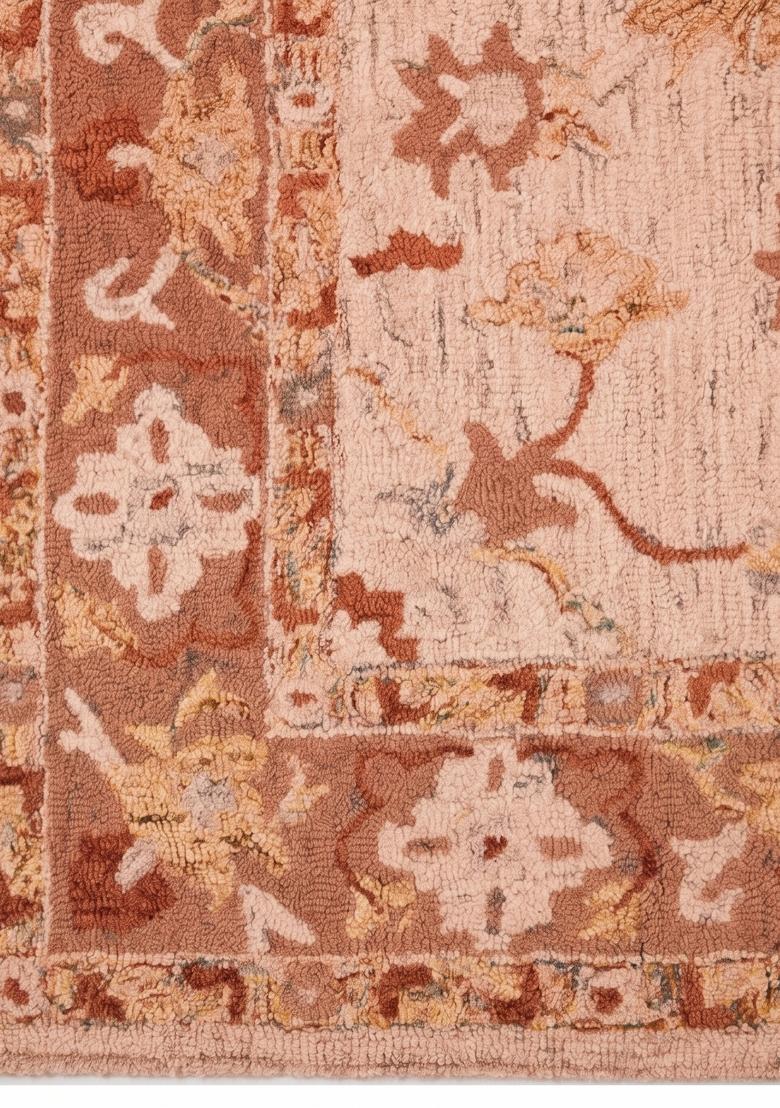 Saffron Rugs Hand Tufted Blush Pink Floral Oriental Rectangular Wool Area Rug - Indya