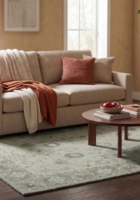 Saffron Rugs Hand Tufted Sage Green Floral Oriental Rectangular Wool Area Rug