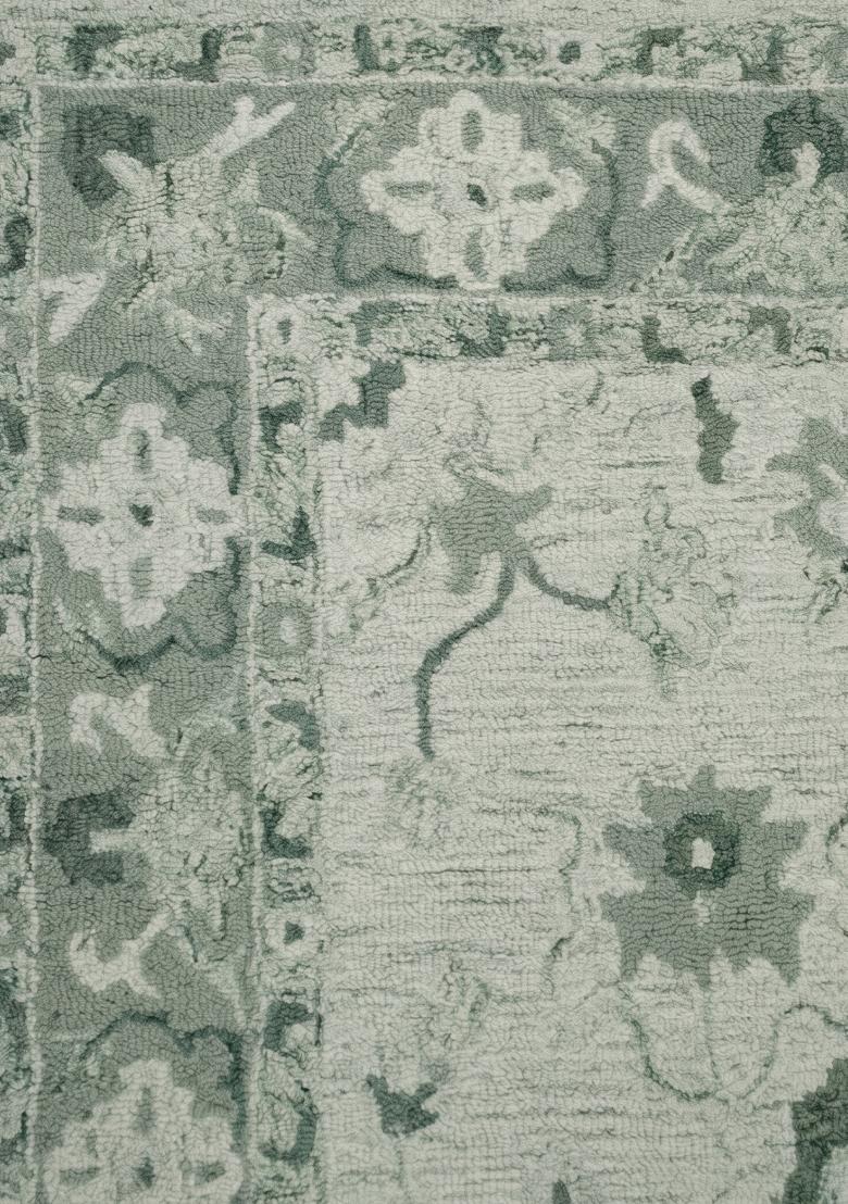 Saffron Rugs Hand Tufted Sage Green Floral Oriental Rectangular Wool Area Rug - Indya