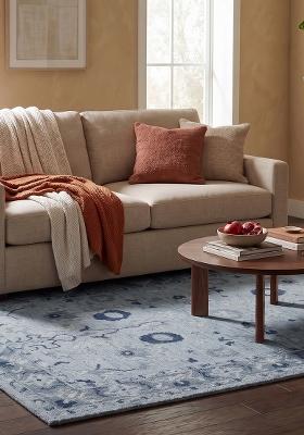 Saffron Rugs Hand Tufted Light Blue Floral Oriental Rectangular Wool Area Rug