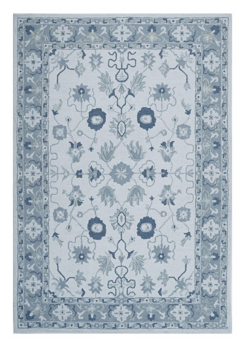 Saffron Rugs Hand Tufted Light Blue Floral Oriental Rectangular Wool Area Rug - Indya