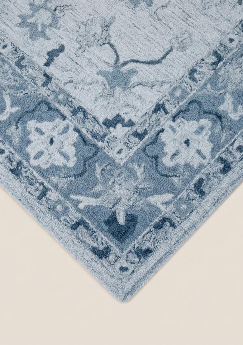 Saffron Rugs Hand Tufted Light Blue Floral Oriental Rectangular Wool Area Rug - Indya