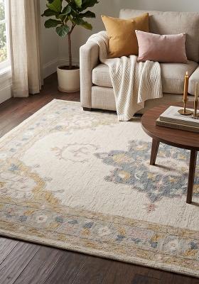 Saffron Rugs Hand Tufted Ivory  Classic Rectangular Wool Area Rug