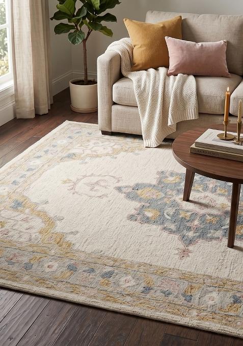 Saffron Rugs Hand Tufted Ivory  Classic Rectangular Wool Area Rug