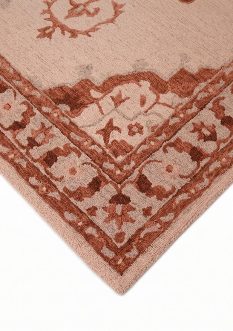 Saffron Rugs Hand Tufted Terracotta Pink  Classic Rectangular Wool Area Rug - Indya