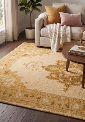 Saffron Rugs Hand Tufted Beige  Classic Rectangular Wool Area Rug