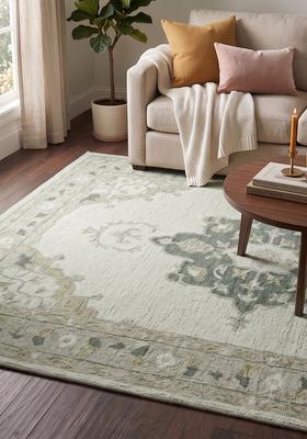 Saffron Rugs Hand Tufted Sage Green  Classic Rectangular Wool Area Rug