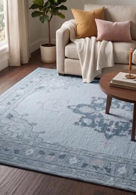 Saffron Rugs Hand Tufted Light Blue  Classic Rectangular Wool Area Rug
