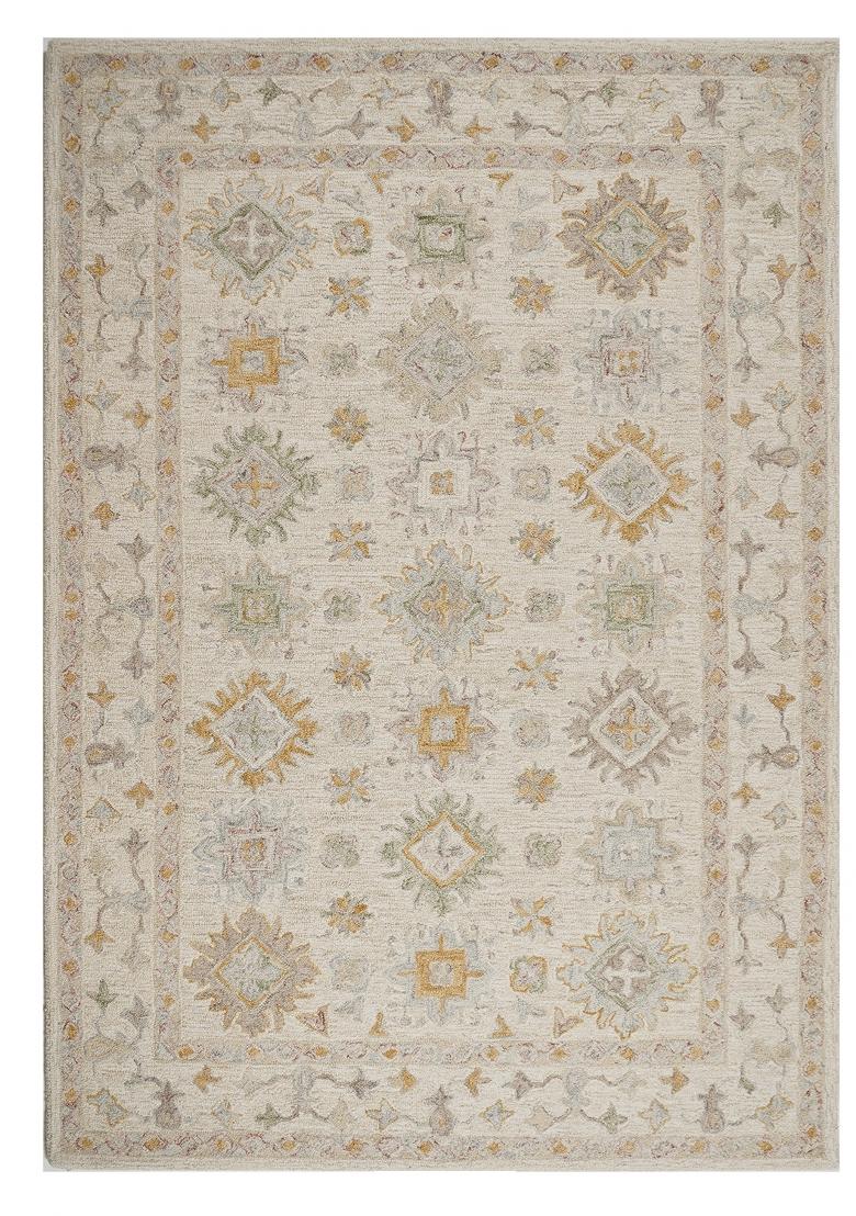 Saffron Rugs Hand Tufted Ivory Cream Geometric Classic Rectangular Wool Area Rug - Indya