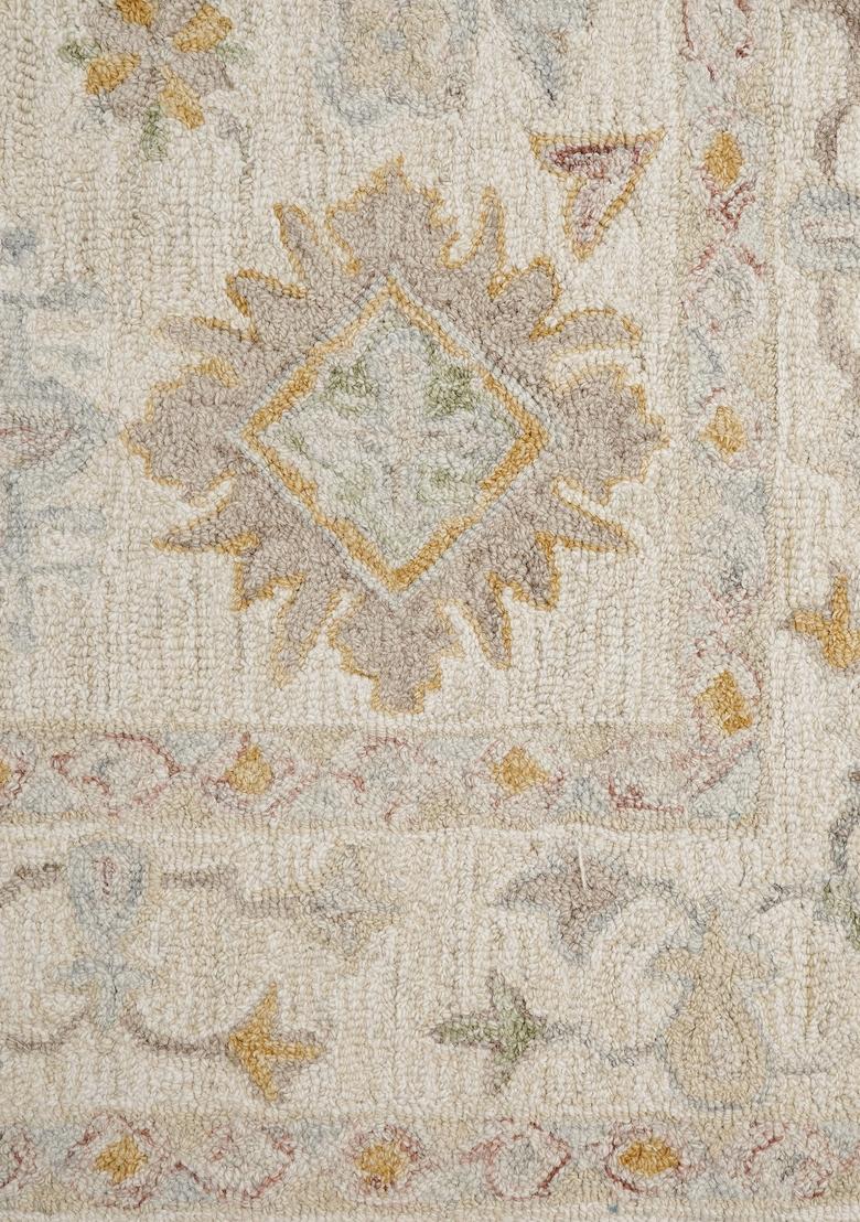 Saffron Rugs Hand Tufted Ivory Cream Geometric Classic Rectangular Wool Area Rug - Indya
