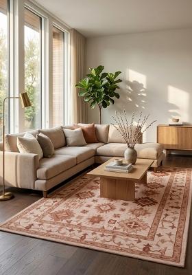 Saffron Rugs Hand Tufted Blush Terracotta Geometric Classic Rectangular Wool Area Rug