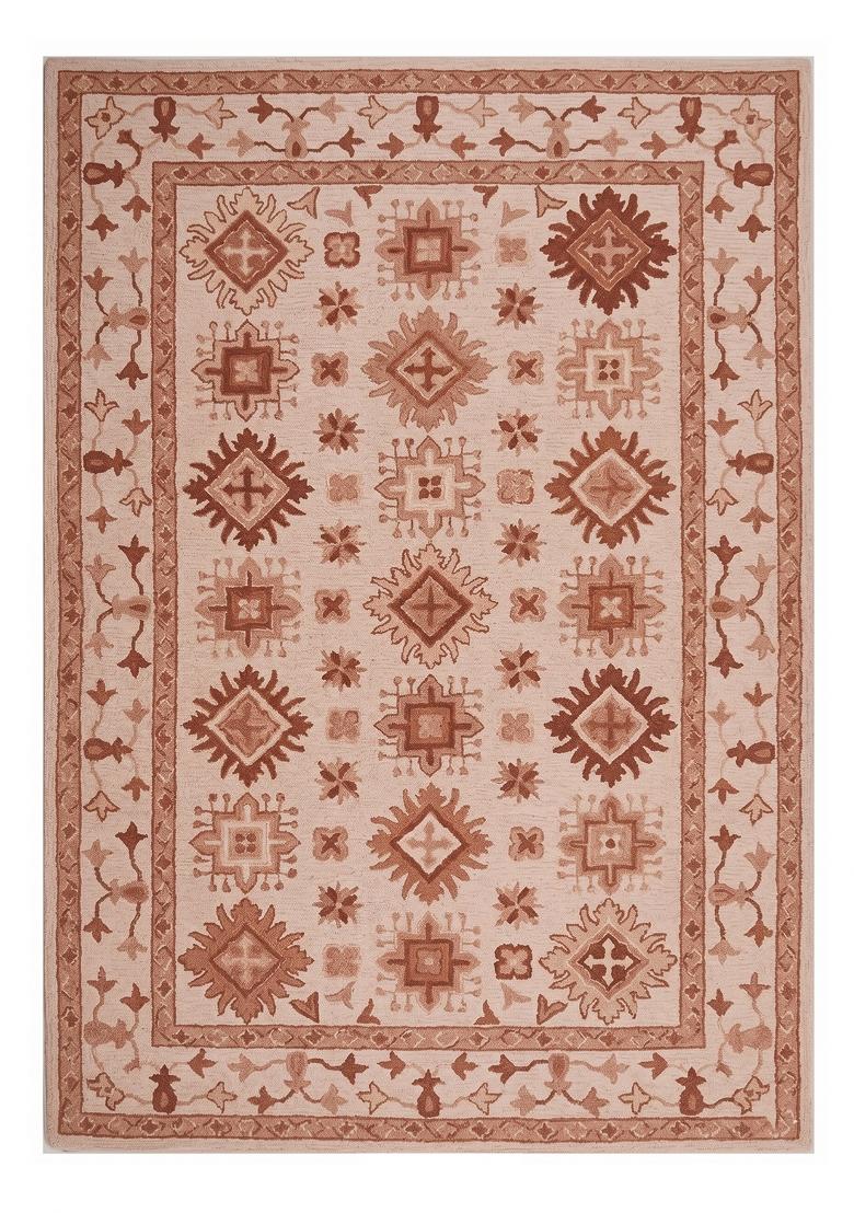 Saffron Rugs Hand Tufted Blush Terracotta Geometric Classic Rectangular Wool Area Rug - Indya