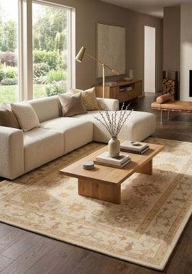 Saffron Rugs Hand Tufted Cream Geometric Classic Rectangular Wool Area Rug