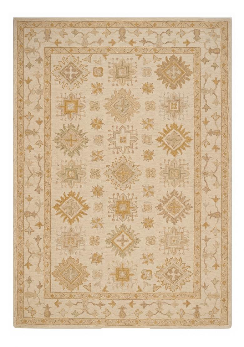 Saffron Rugs Hand Tufted Cream Geometric Classic Rectangular Wool Area Rug - Indya